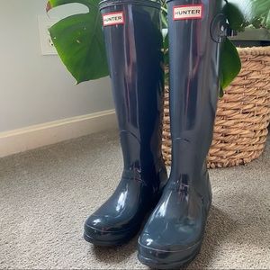 Hunter boots, knee-high, dark slate gloss, size 6